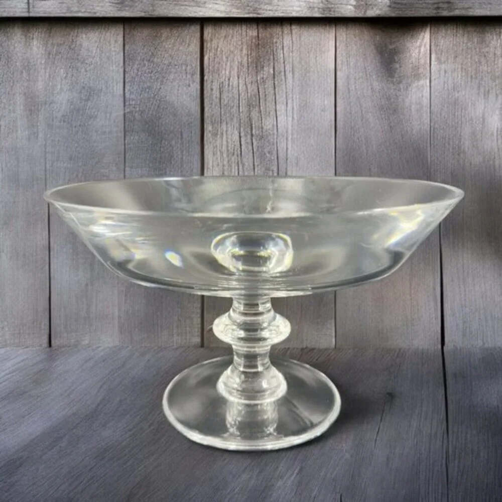 Val St Lambert State Tall Crystal Clear Glass‎ Compote Footed Centerpiece Bowl